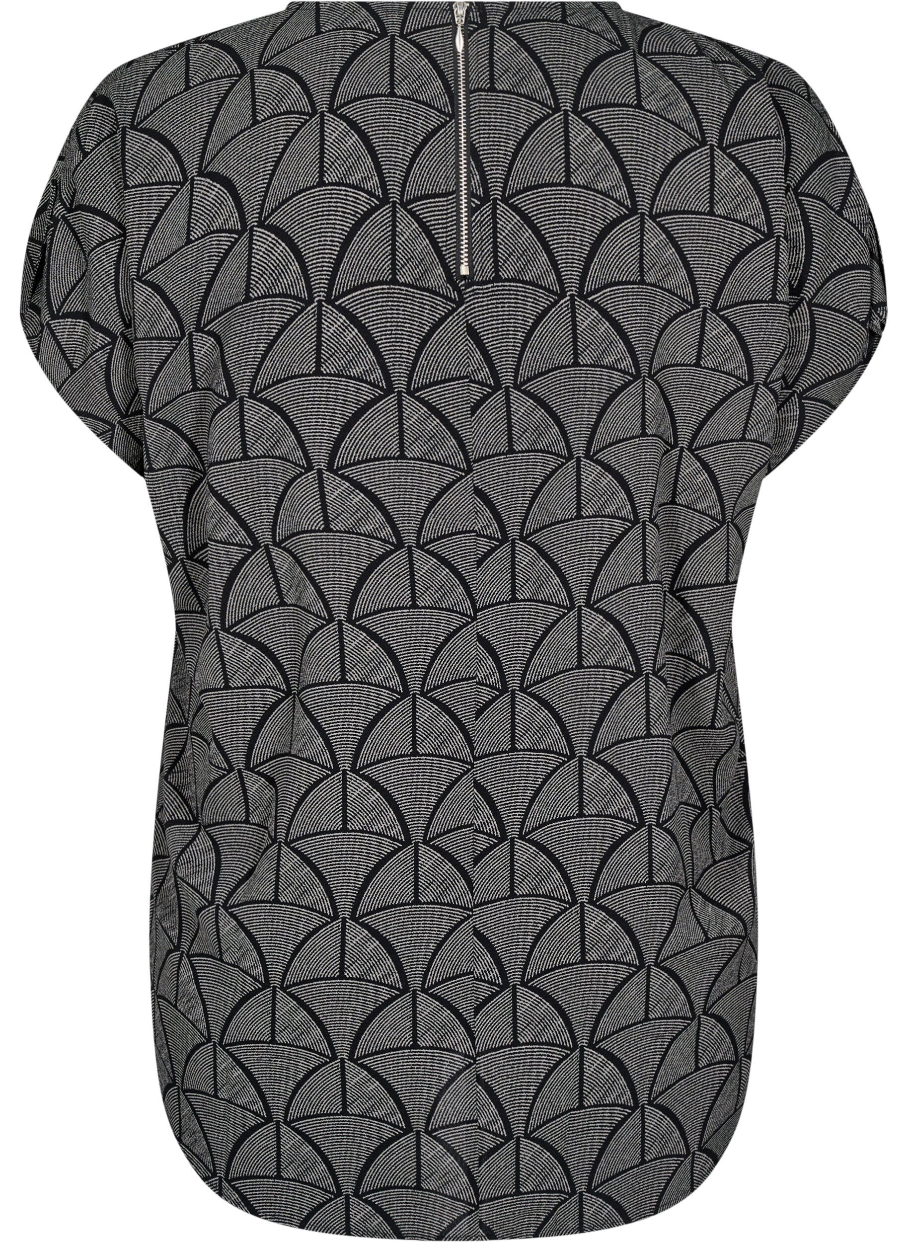 Zizzi Kortermet bluse med trykk, Black Grey Graphic , Packshot image number 1