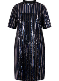 Kortermet paljettkjole med splitt, Evening Blue Stripe 