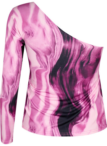 One-shoulder bluse med mønster, Raspberry Rose AOP, Packshot image number 1
