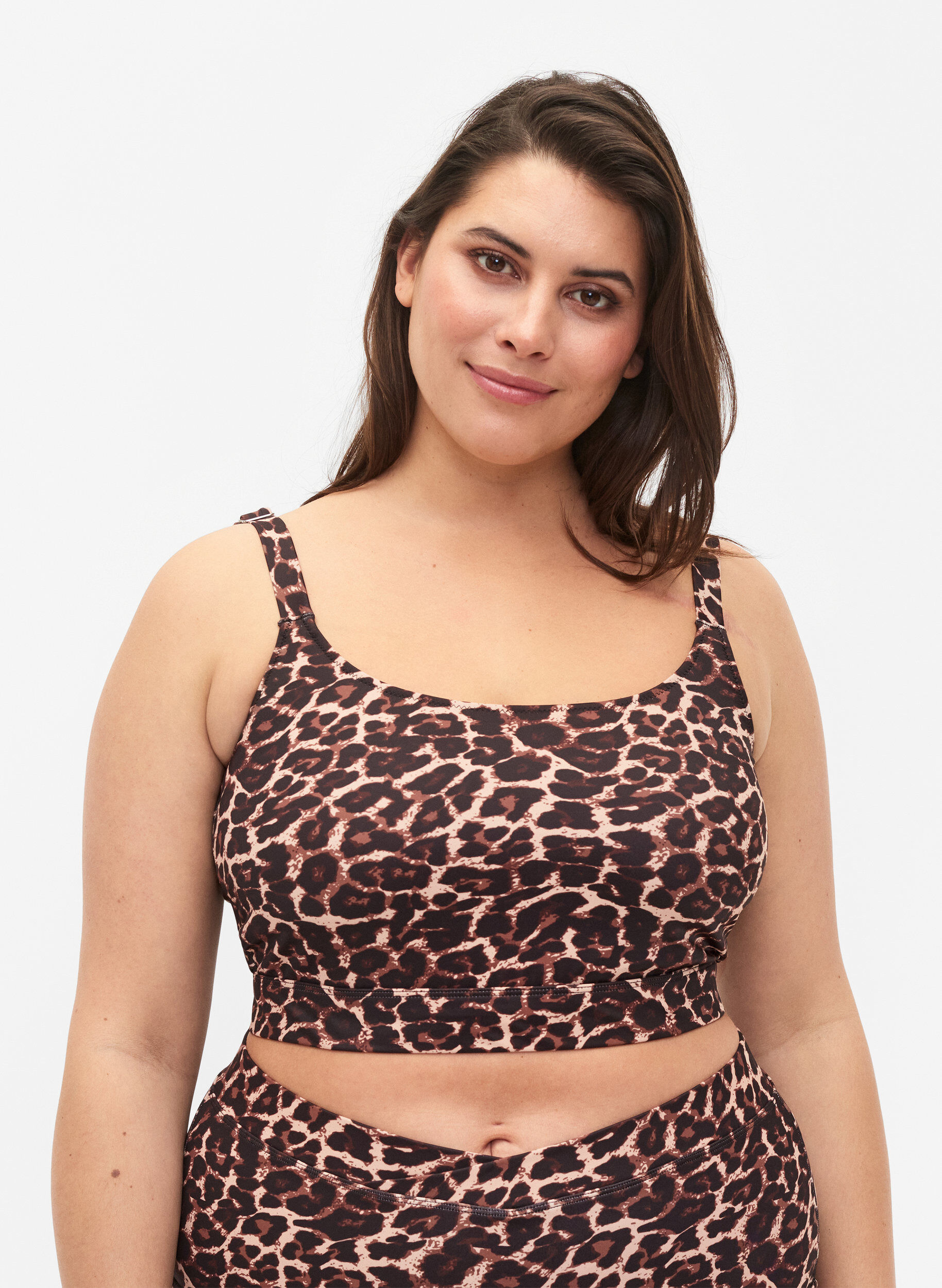 Zizzi M&oslash;nstrete bikinitopp med justerbare stropper, Autentic Leopard, Model image number 0