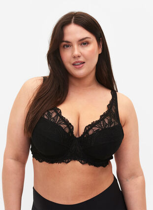 Zizzi Vattert BH med blonder og bøyle, Black, Model image number 0