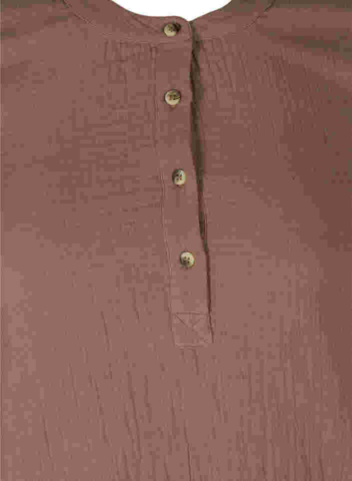 Bomullsbluse med knapper og 3/4-ermer, Deep Taupe, Packshot image number 2