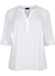 Bluse med 3/4 ermer og V-hals, Bright White