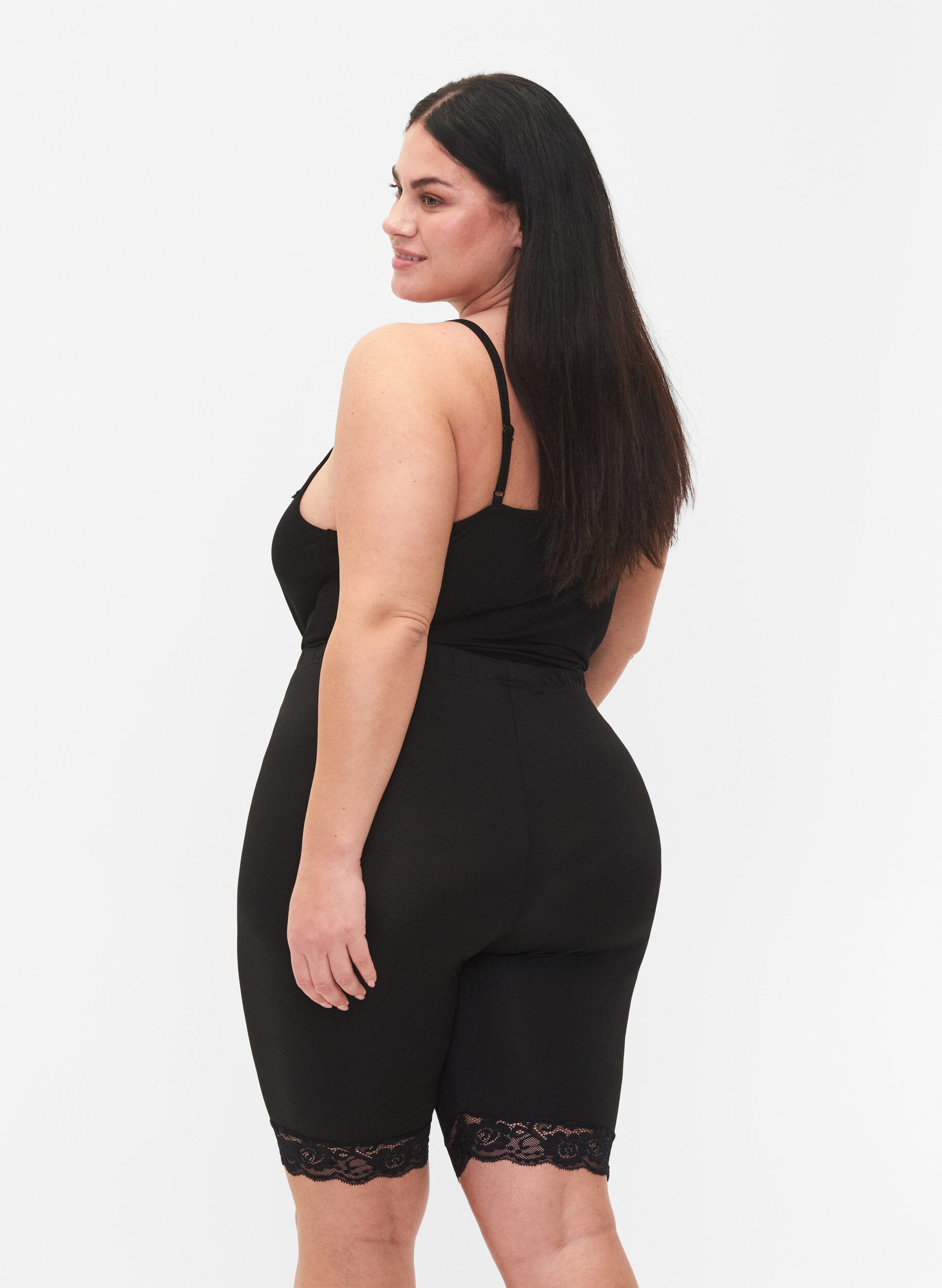 Zizzi Sykkelshorts med blondekant, 2 stk., Black / Black, Model image number 1