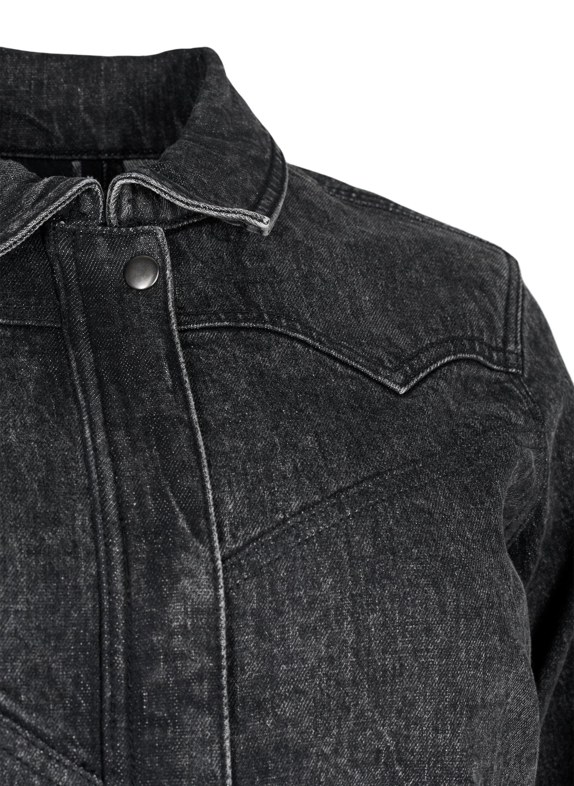 Zizzi Dongerijakke med skjult glidel&aring;s, Dark Grey Denim, Packshot image number 2