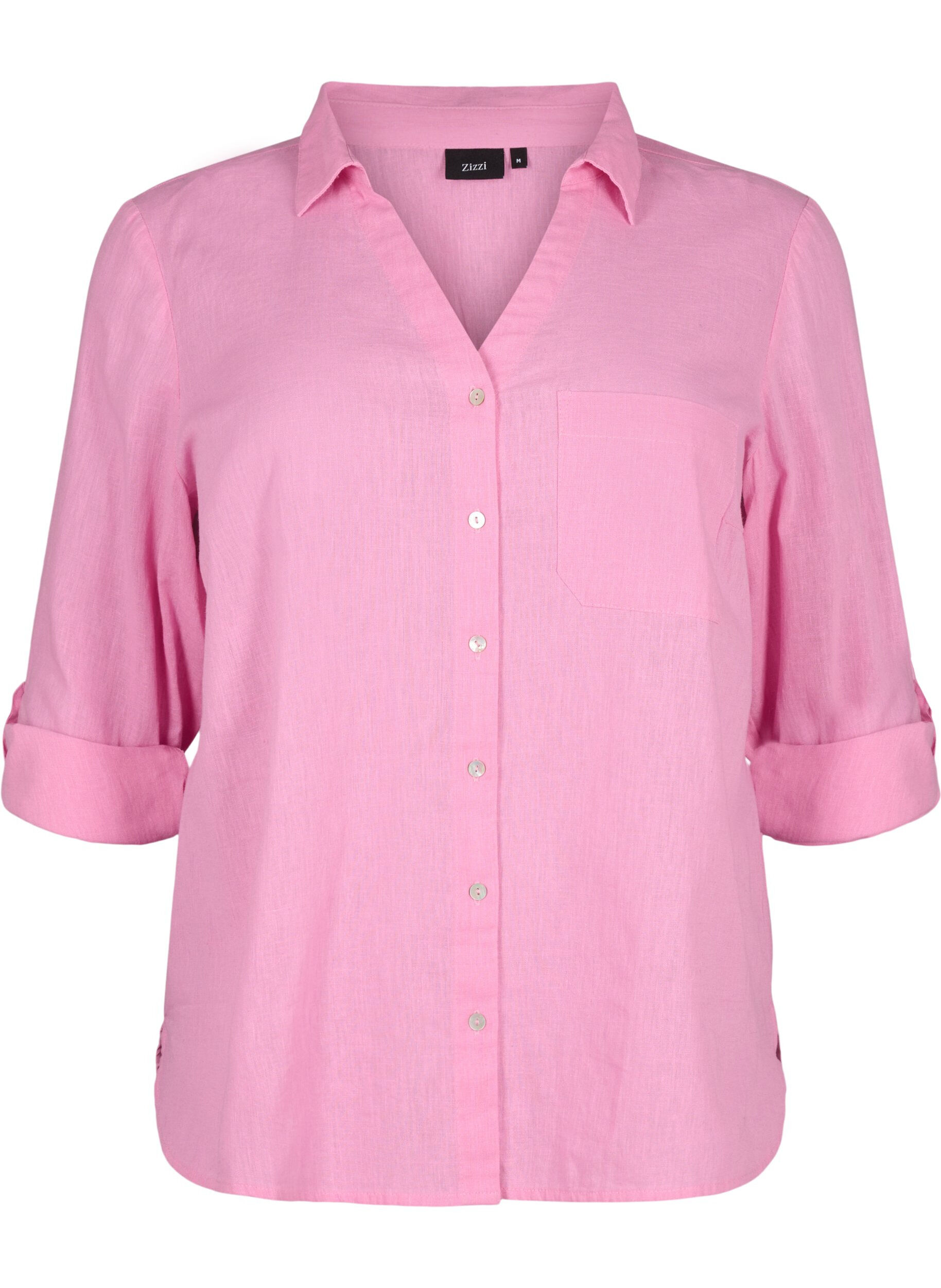 ZizziSkjortebluse med knappelukking i bomull-lin-blanding, Rosebloom, Packshot image number 0
