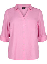 Skjortebluse med knappelukking i bomull-lin-blanding, Rosebloom