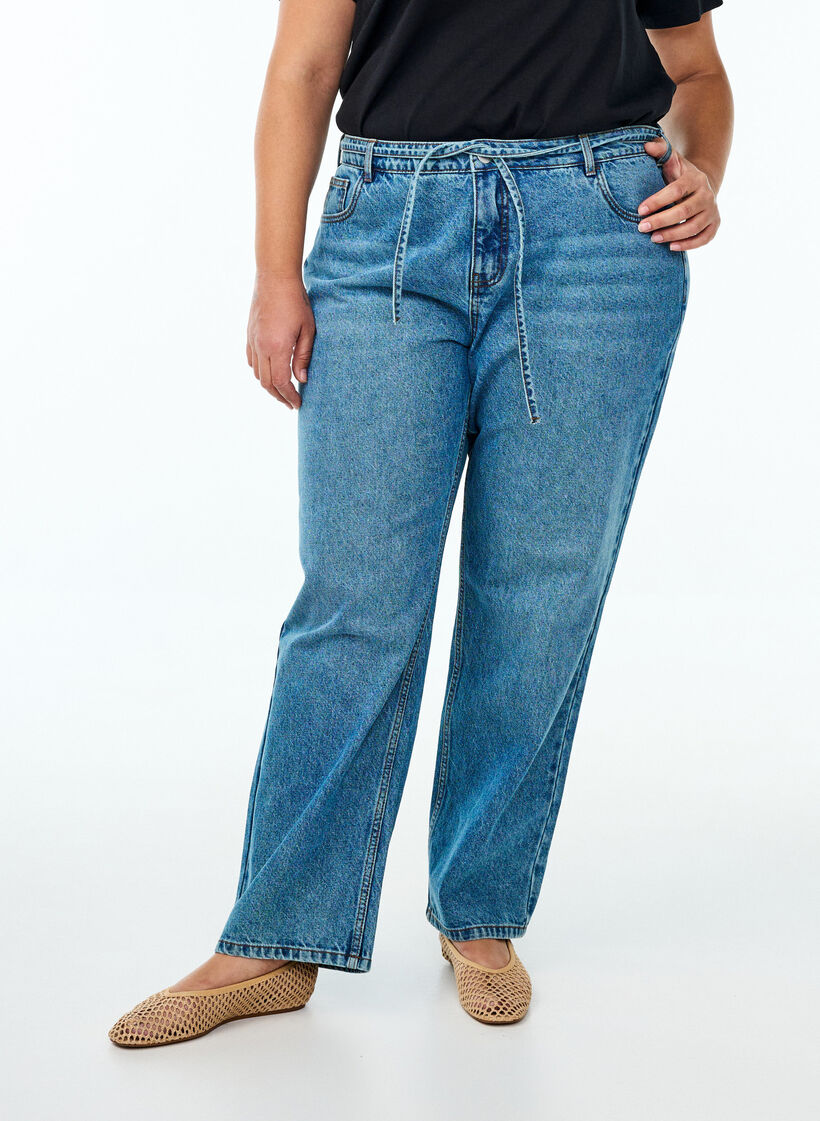 Straight fit jeans med knytebelte, Blue Denim, Model
