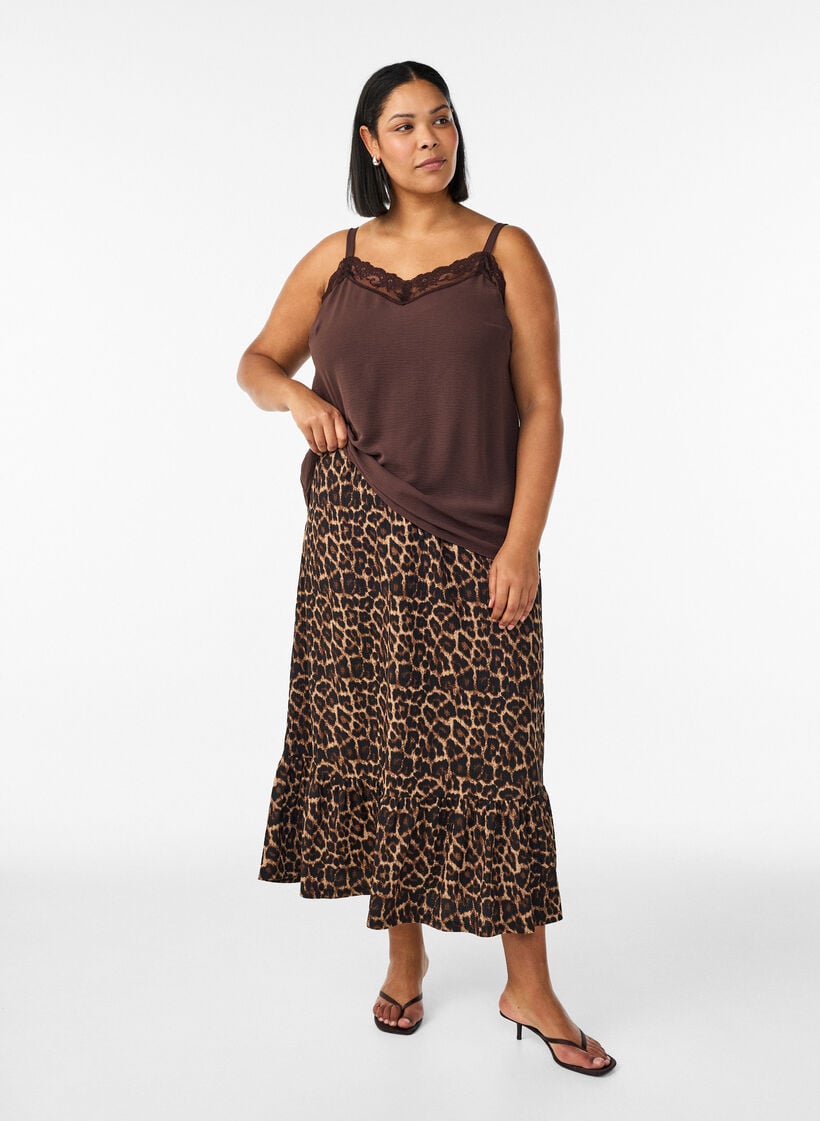 Langt skj&oslash;rt med knytebelte og volangkant, Svart, Model image number 0