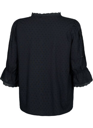 Strukturmønstret skjortebluse med engelsk broderi, Black, Packshot image number 1