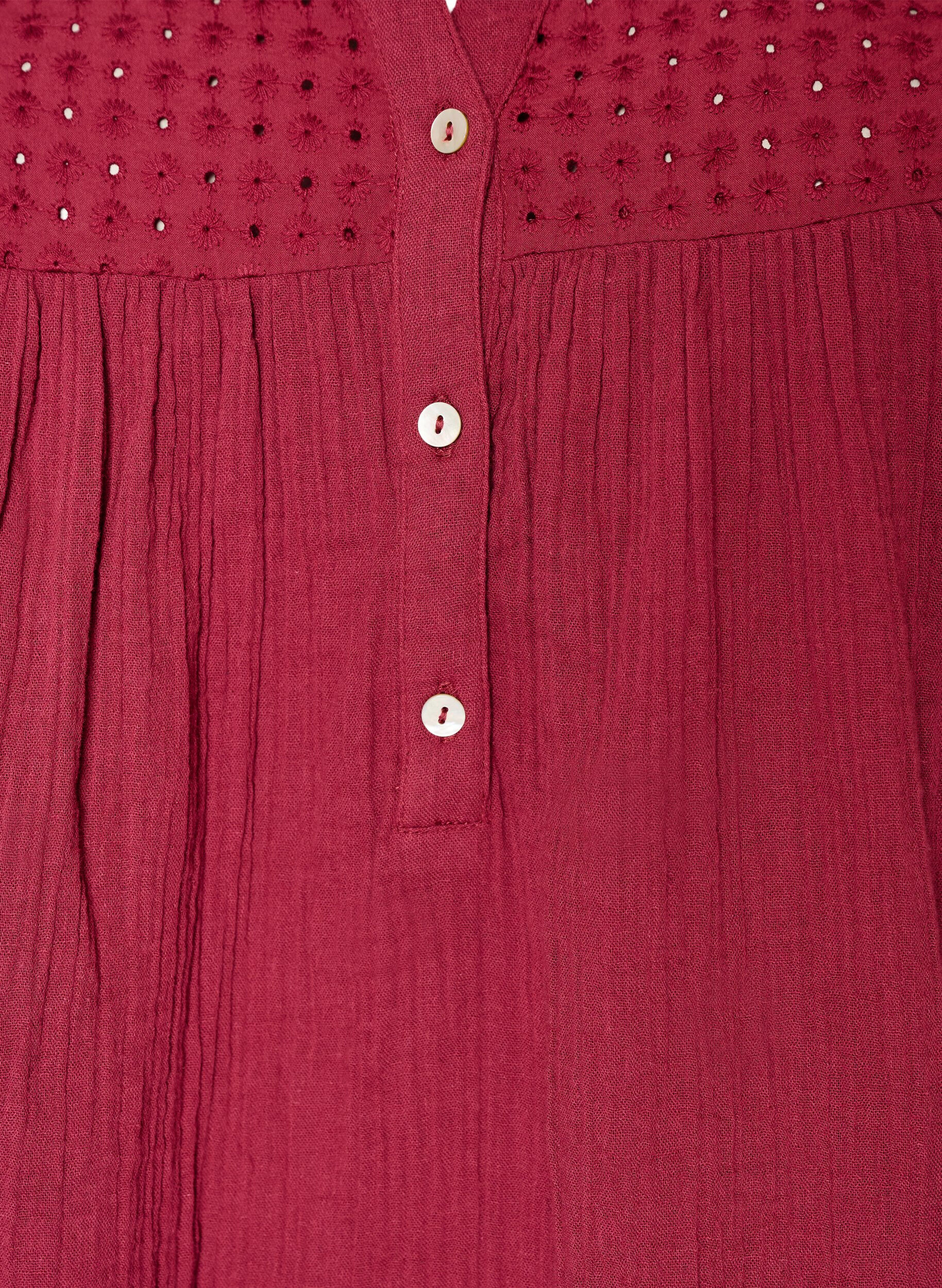 ZizziBomullsmuslin tunika med broderie anglaise, R&oslash;d, Packshot image number 2