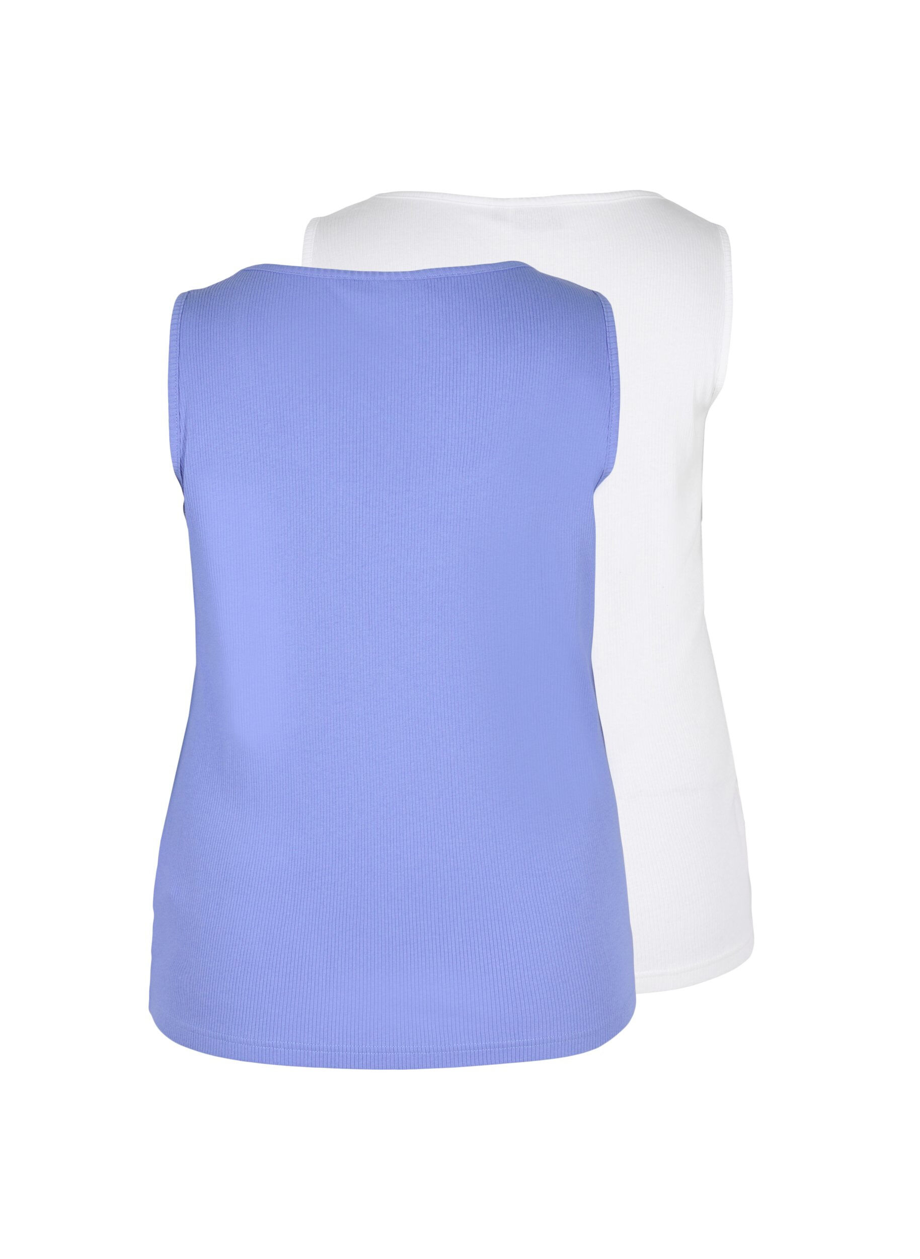 Zizzi Basis tanktopp i en ribbet struktur, 2 stk., Ultramarine/White, Packshot image number 1