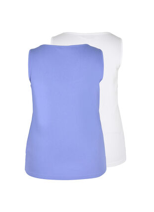 Zizzi Basis tanktopp i en ribbet struktur, 2 stk., Ultramarine/White, Packshot image number 1