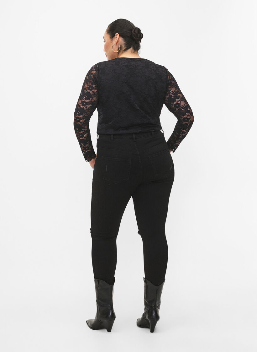 Tettsittende jeans med detaljer, Black, Model image number 1