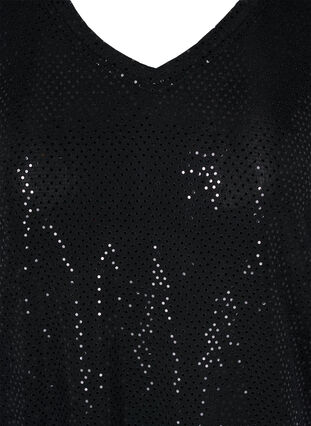 Bluse med glitterstruktur og V-hals, Black, Packshot image number 2