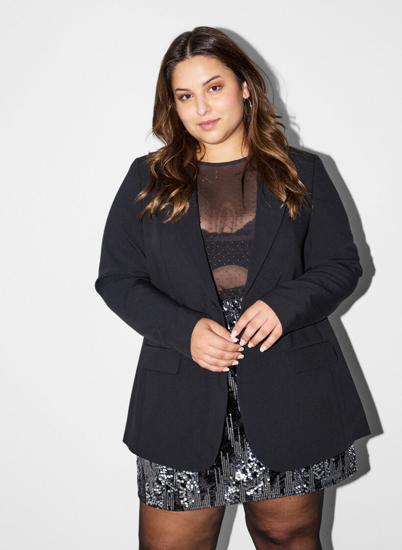 Blazer med splitt p&aring; ryggen og knytedetalj, Svart, Model image number 0