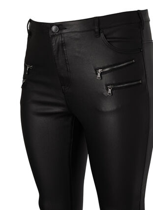 Coated Amy jeans med glidelåsdetaljer	, Black, Packshot image number 3