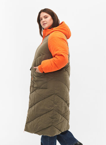 Lang fargeblokket vinterjakke med hette, Bungee Cord Comb, Model image number 2