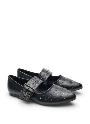 Zizzi Wide fit - Spiss ballerina med spenne og nagler, Black, Packshot image number 1