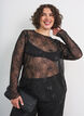 Bluse i mesh med blomster og paljetter, Svart, Model image number 0