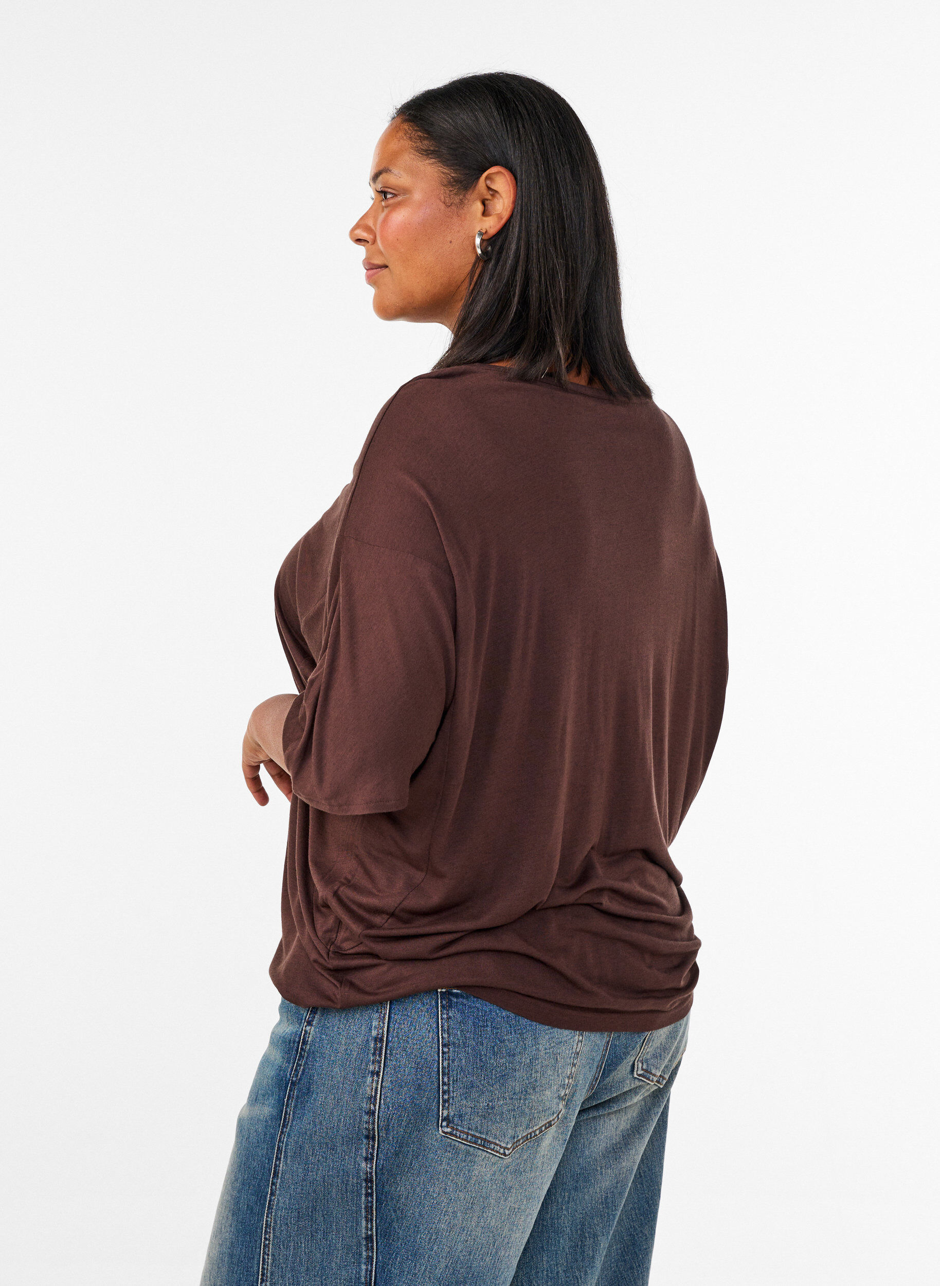 ZizziLoose fit T-skjorte i viskose jersey, Brun, Model image number 2