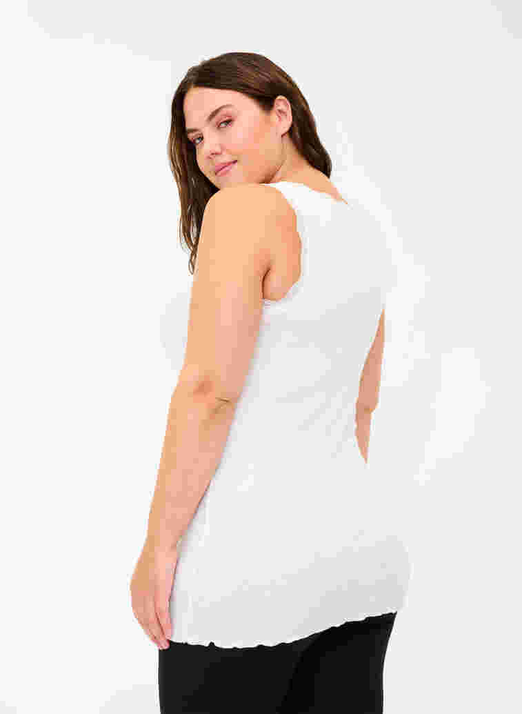 Ribbet tanktopp med blonder og knapper, White Cream, Model