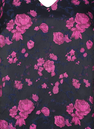 Zizzi Kort jacquard kjole med lange ermer, Black w. Red Rose, Packshot image number 2