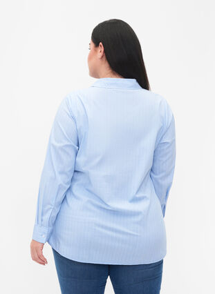 Skjorte i bomullsblanding, Blue w. White Stripe, Model image number 1