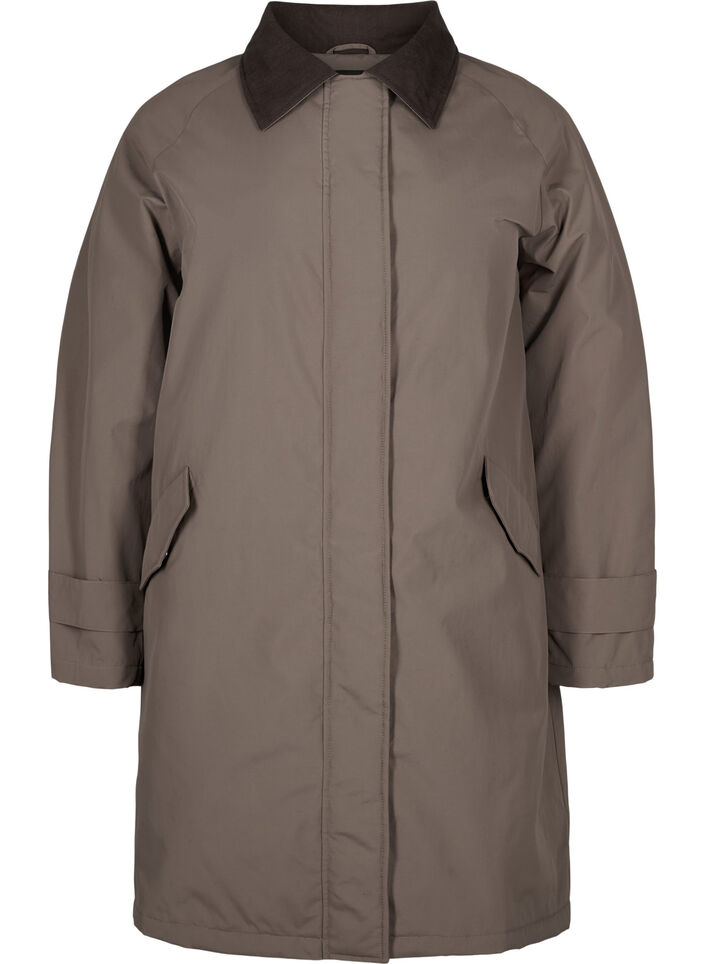 Overgangsfrakk med fløyelskrage og lommer, Chocolate Chip, Packshot image number 0