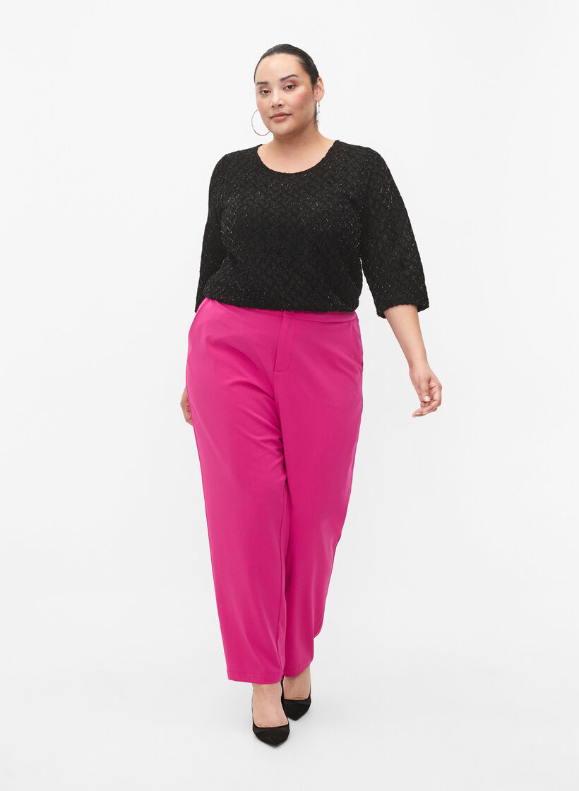 Mønstret bluse med 3/4-ermer og glitter, Black, Model image number 2