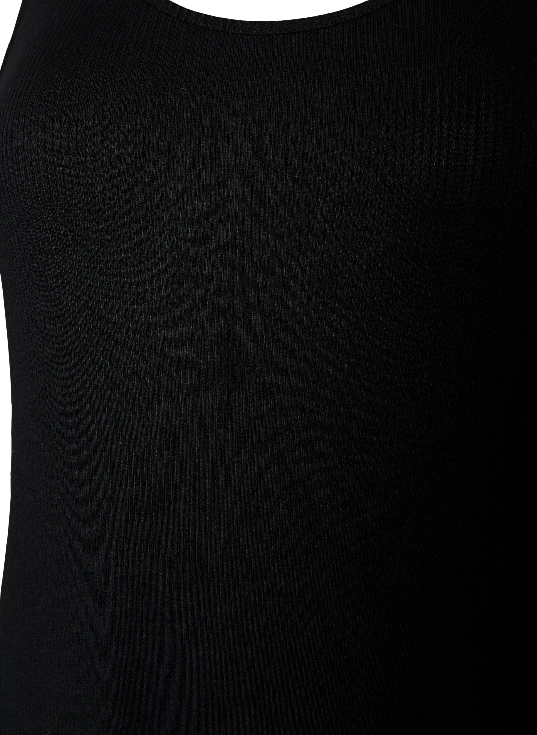 Zizzi Ermel&oslash;s ribbestrikket kjole i viskose, Svart, Packshot image number 2