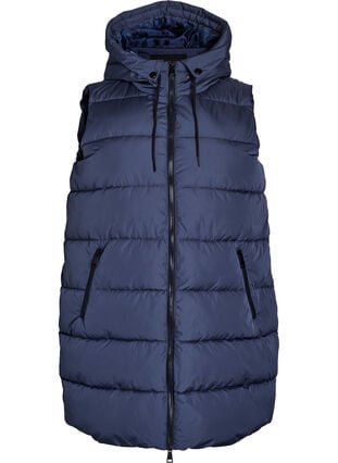 Zizzi Lang vest med hette og lommer, Blå, Packshot image number 0