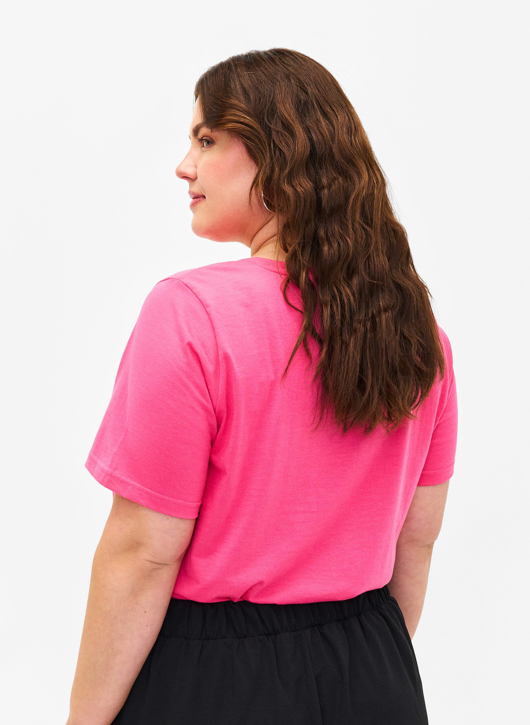Zizzi FLASH - T-skjorte med rund hals, Hot Pink, Model image number 1