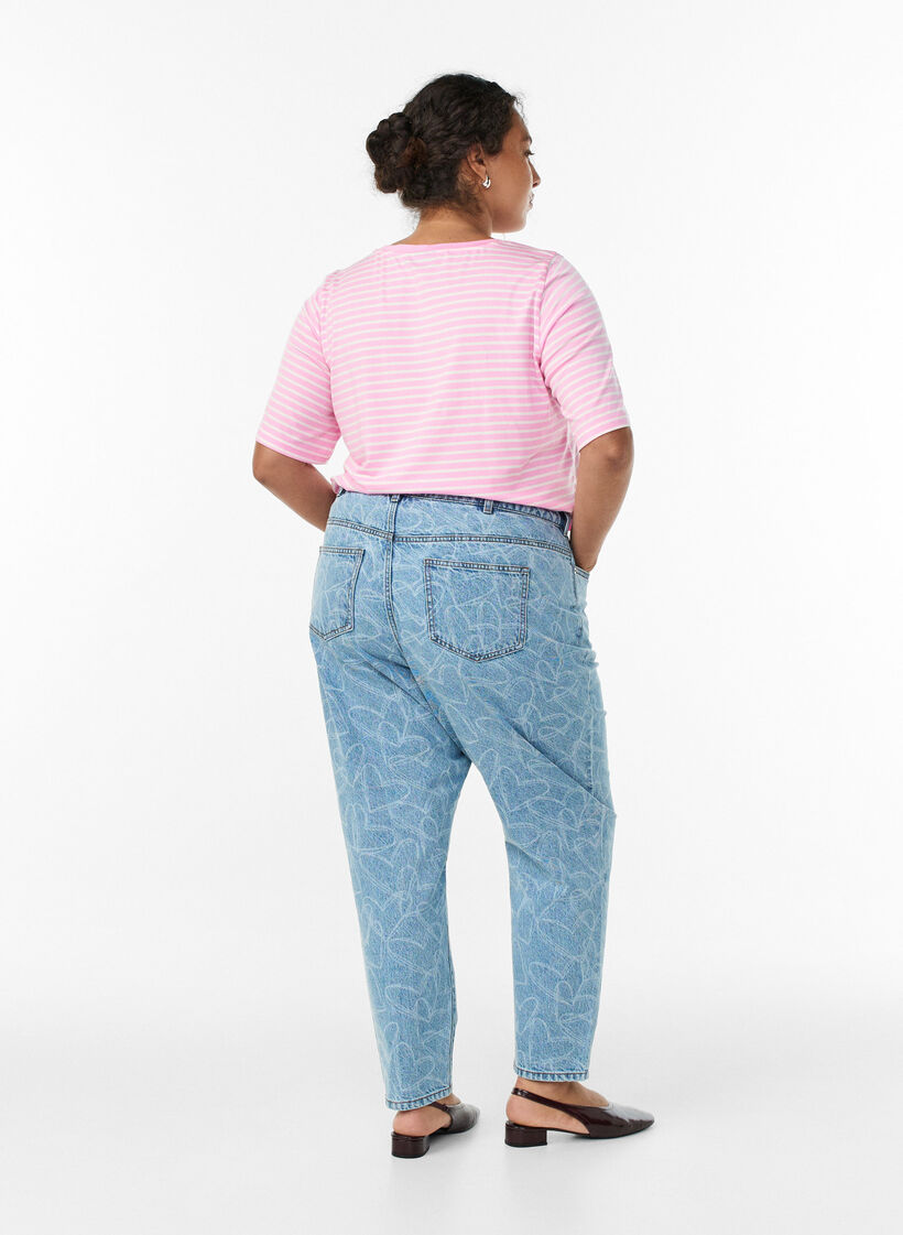 Mille mom-fit jeans med broderi, Bl&aring;, Model image number 1