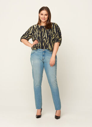 Ekstra slim Sanna jeans med splitt, Light blue denim, Model image number 0