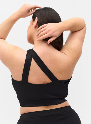 Bikinitopp med one-shoulder i en ribbet struktur, Black, Model image number 1