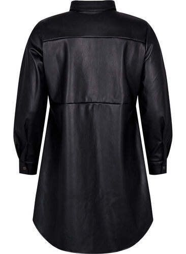 Lang skjorte i imitert skinn, Black, Packshot image number 1