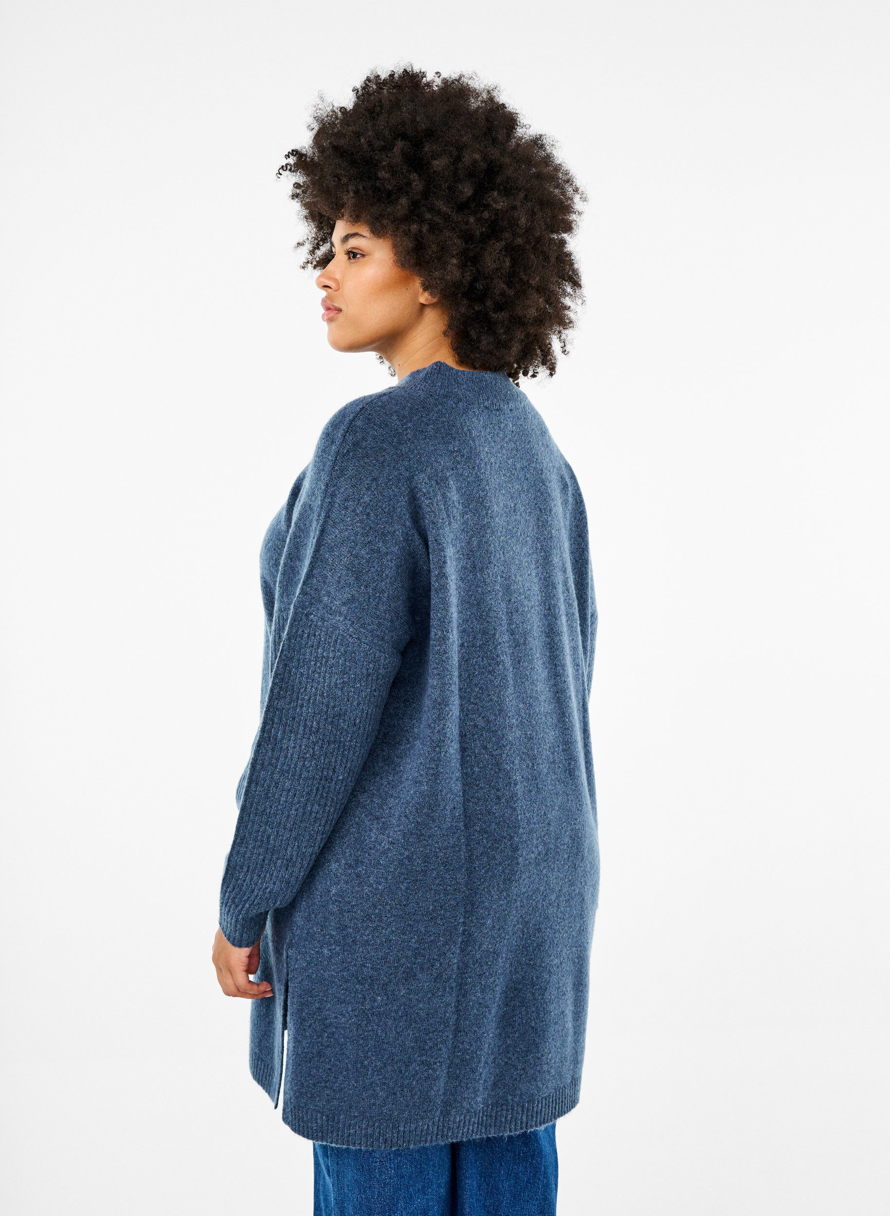 Zizzi Lang strikket bluse med lange ermer, Bering Sea Mel., Model image number 1