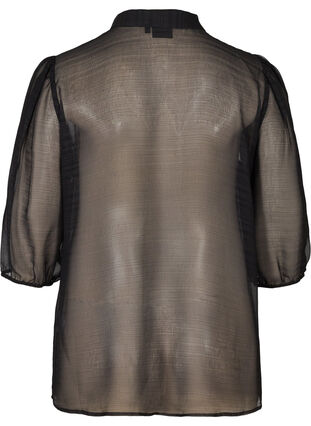 Transparent skjorte med 3/4-puffermer, Black, Packshot image number 1