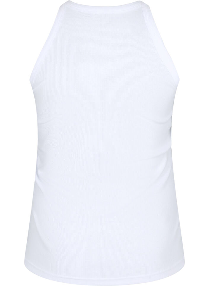 Ribbet tanktopp i bomull, Bright White, Packshot image number 1