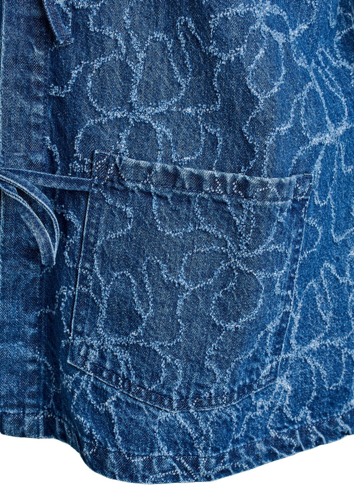 Denimjakke med knytelukking og lommer, Blue Denim Destroy, Packshot image number 3