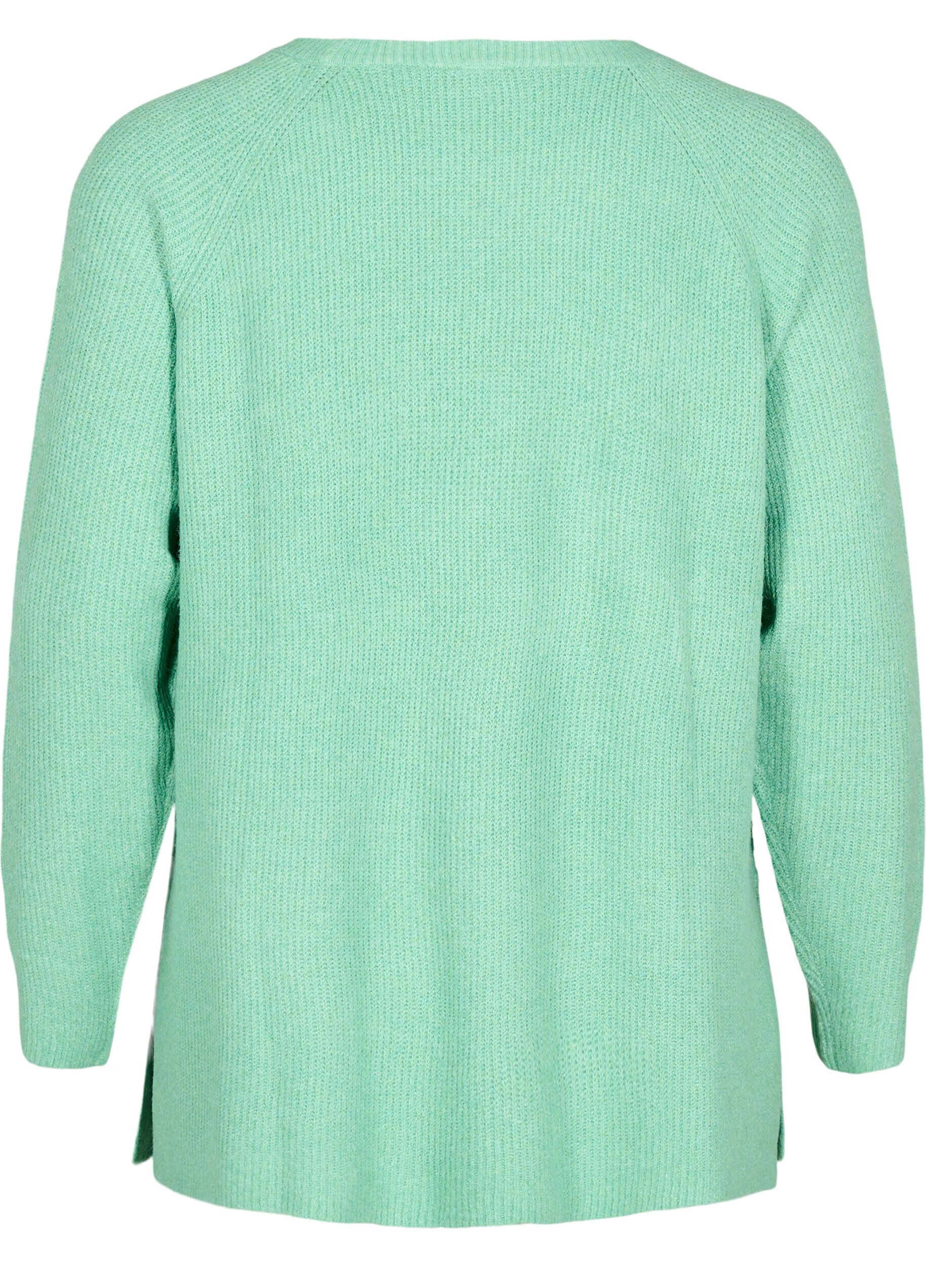 Zizzi Strikket bluse med rund hals, Light G. Green Mel., Packshot image number 1