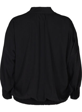 Langermet bluse med V-hals og smock, Black, Packshot image number 1