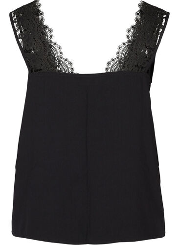 Topp med V-hals og blonder, Black, Packshot image number 1