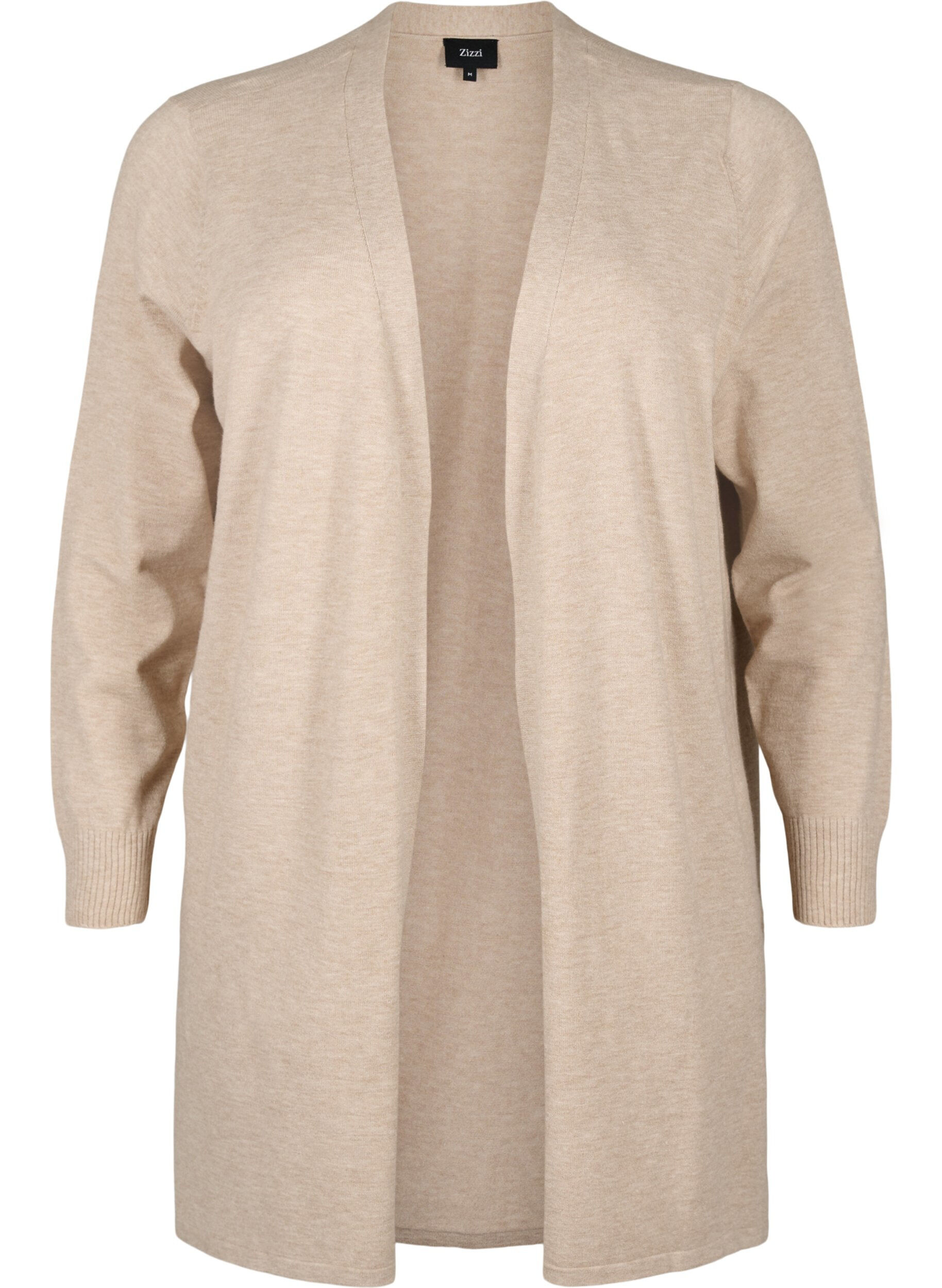 Zizzi Strikket cardigan med splitt og ribbekanter, Simply Taupe Mel., Packshot image number 0