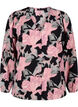 Skjortebluse med v-hals og trykk, Black Pale Mauve Fl., Packshot image number 0