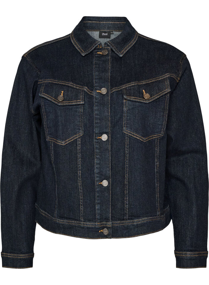 Klassisk denimjakke med kontrasts&oslash;mmer, Bl&aring;, Packshot