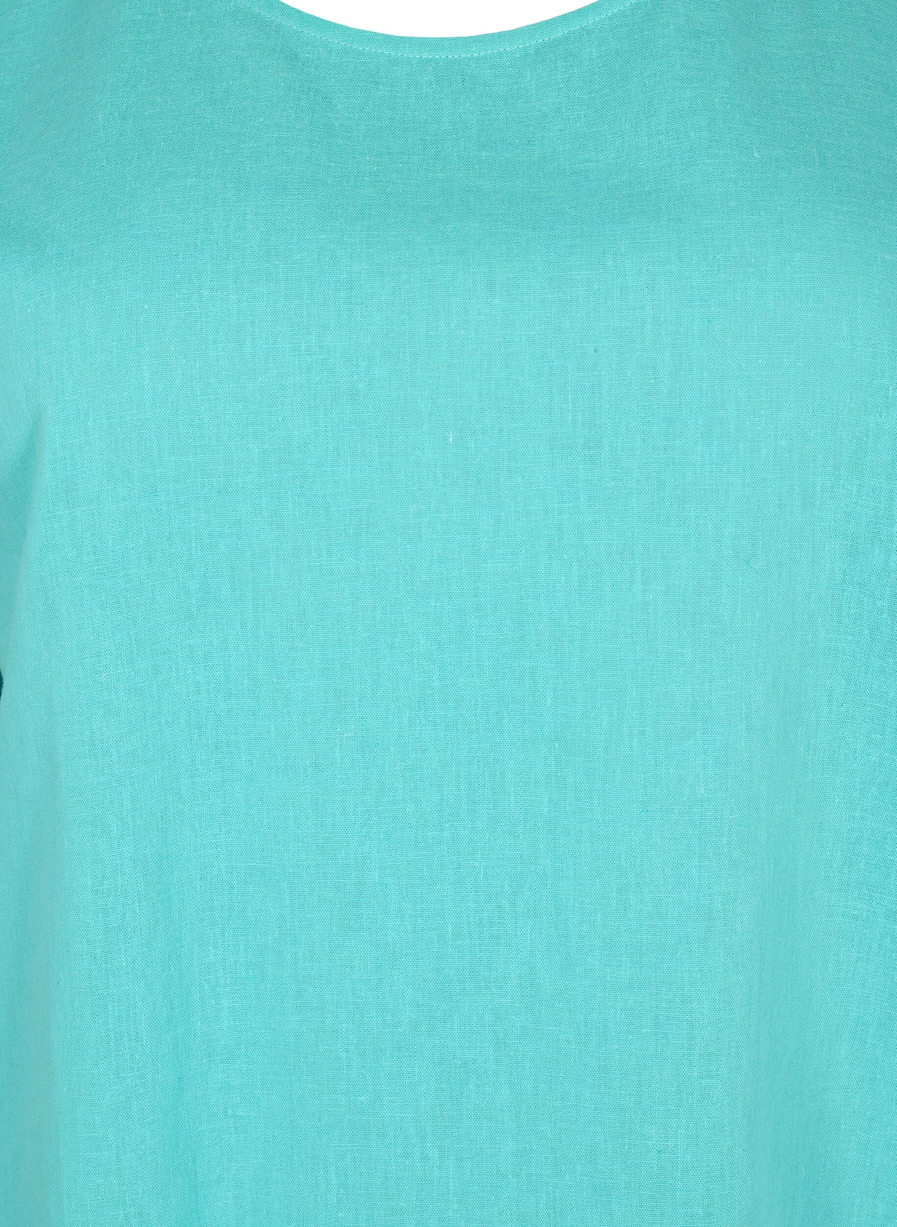 Zizzi Kortermet bluse i bomullsblanding med lin, Turquoise, Packshot image number 2