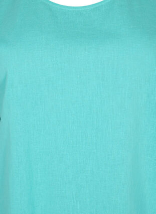 Kortermet bluse i bomullsblanding med lin, Turquoise, Packshot image number 2