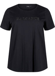 T-skjorte i bomull med rhinestone-motiv, Black w. Radiance